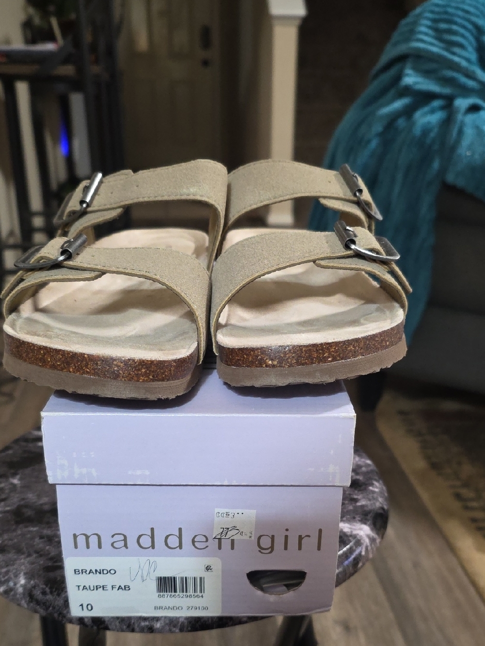 Madden Girl Taupe Double Buckle Cork Footbed Sandals